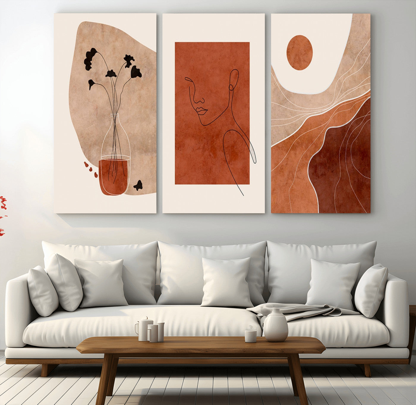 MGV-CV-48X32-3P - Boho Sunset Mountain Canvas Print, Modern Boho Sunset Mountain Landscape Triptych – Giclée Canvas