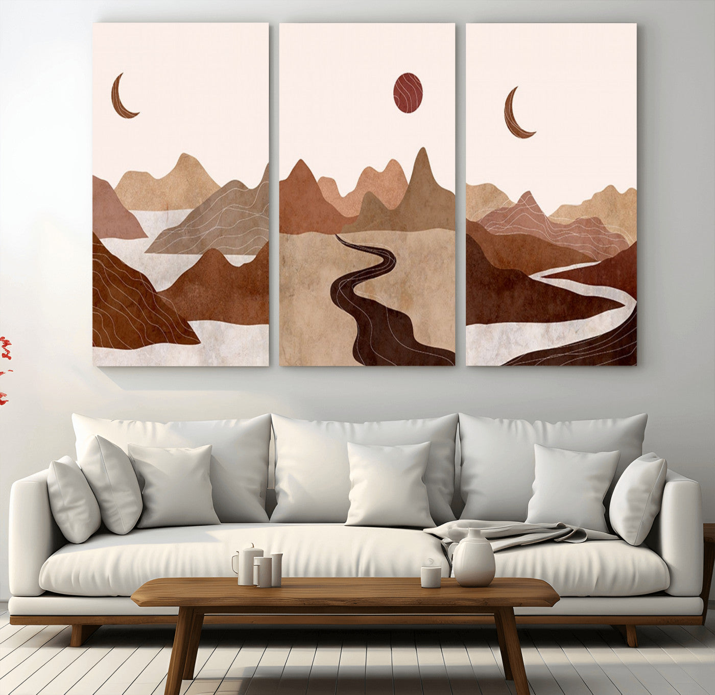 MGV-CV-48X32-3P - Boho Wall Art Canvas Print Set Mid-Century Prints Bohemian Wall Artwork Prints Boho Neutral