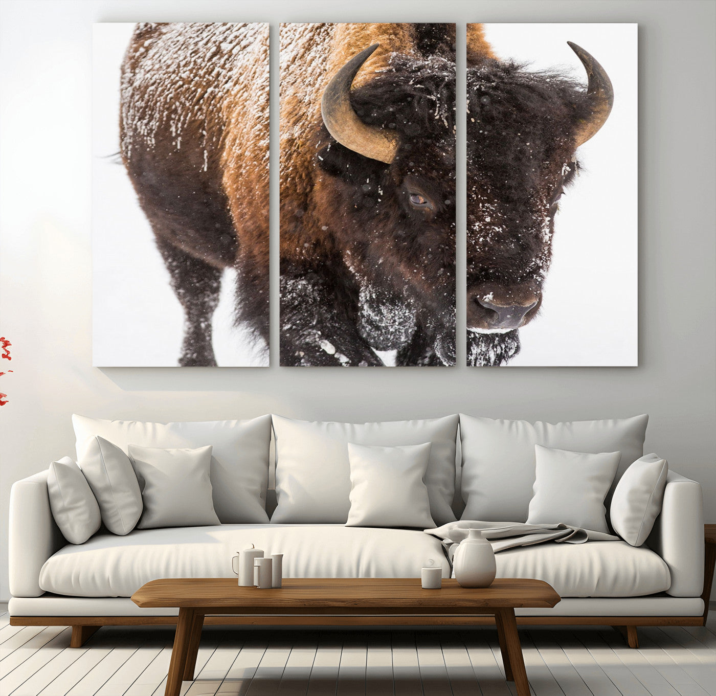 MGV-CV-48X32-3P - Bison Wall Art Canvas Print For Farmhouse, Wild Animal Wall Art