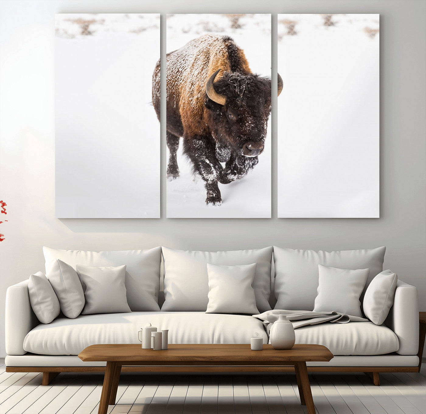 MGV-CV-48X32-3P - Bison Winter Wall Art Canvas Print For Farmhouse Decor