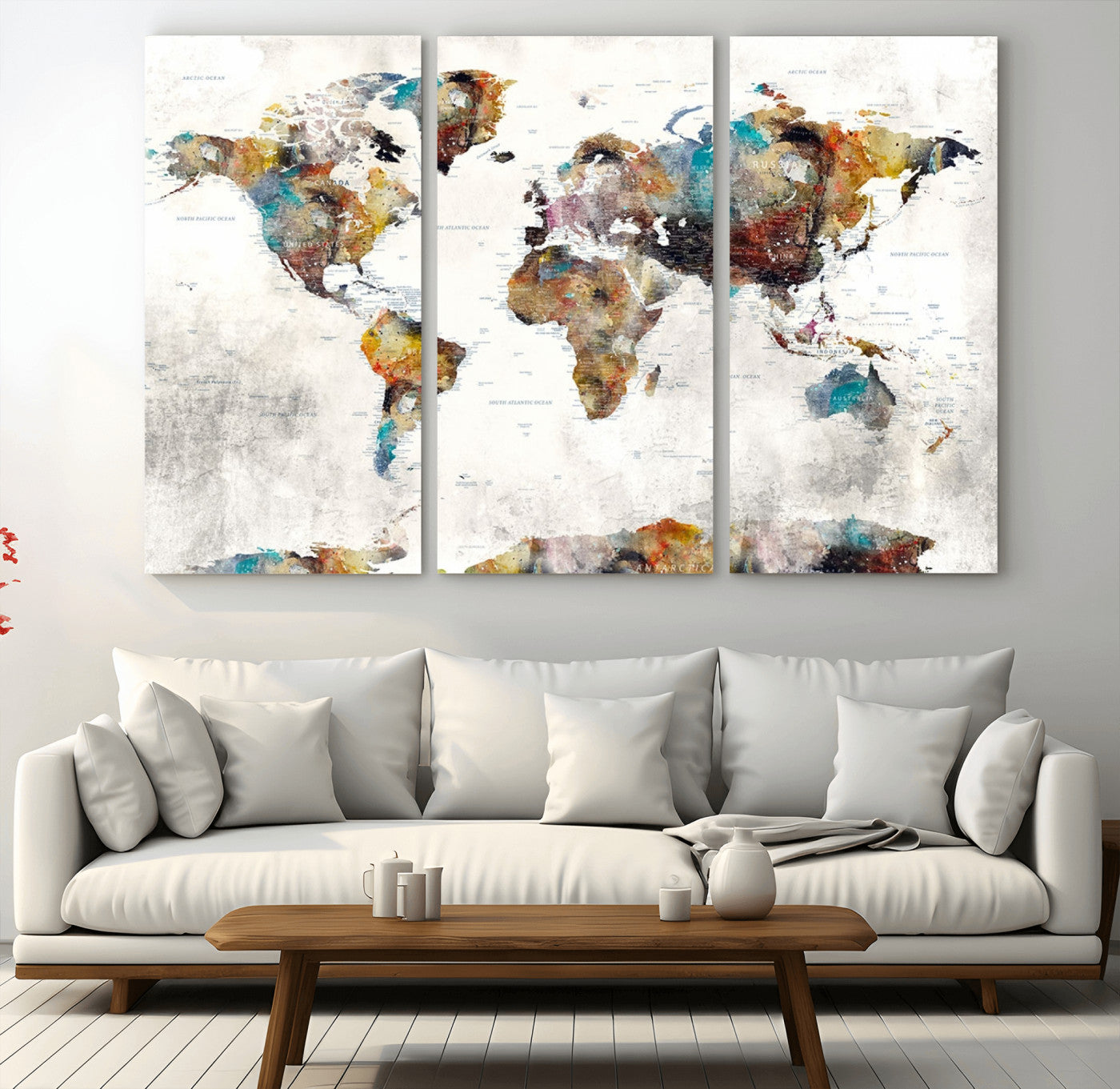 MGV-CV-48X32-3P - Push Pin World Map Canvas Print – Framed Wall Art for Couples to Track Their Travels – Anniversary