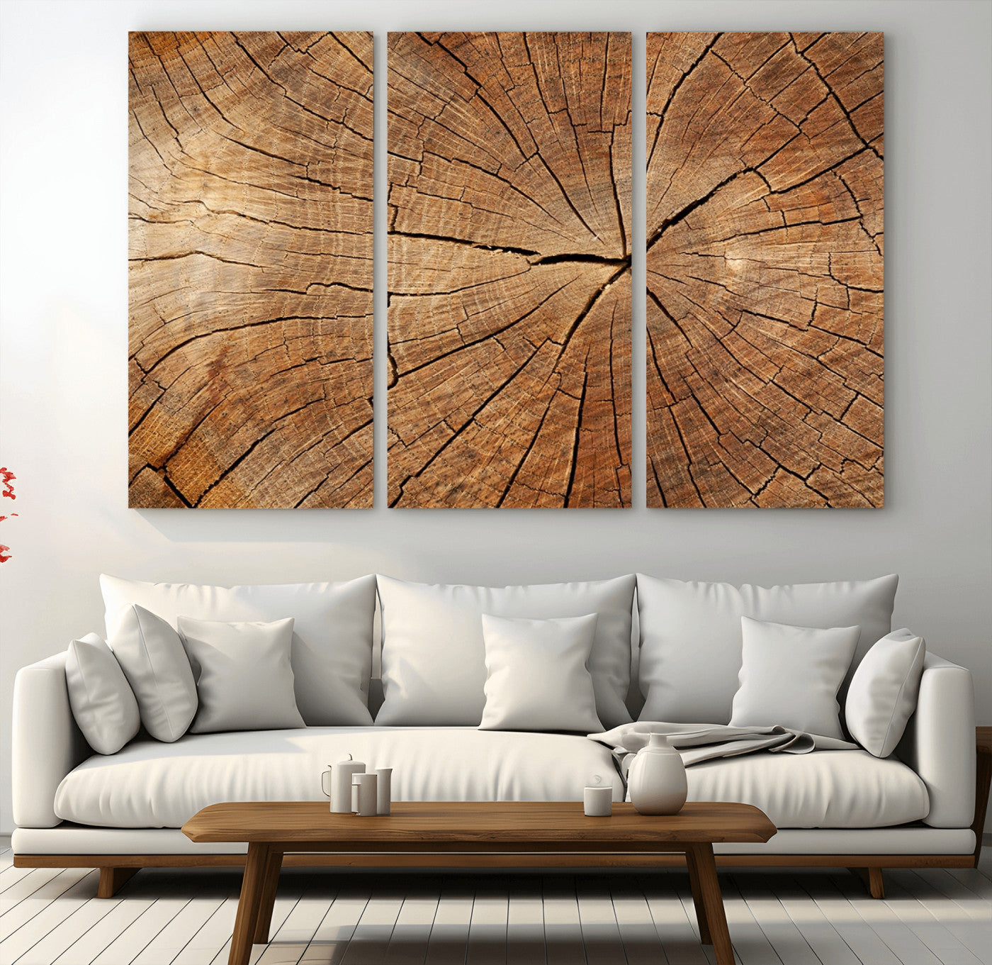 MGV-CV-48X32-3P - Tree Ring Canvas Art, Rustic Wood Grain Wall Art, Tree Slice Decor for Modern Homes, Giclee