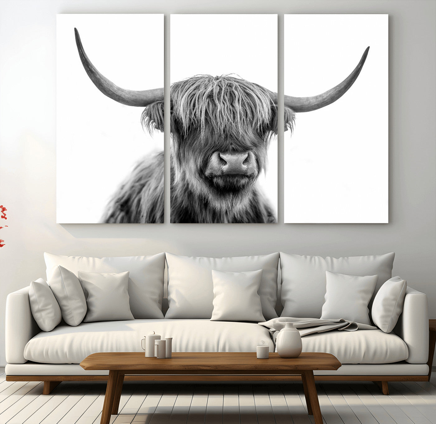 -Scottish Highland Cow Cattle Art Print Wall Art Canvas Print for Farmhouse Decor, Framed Scottish