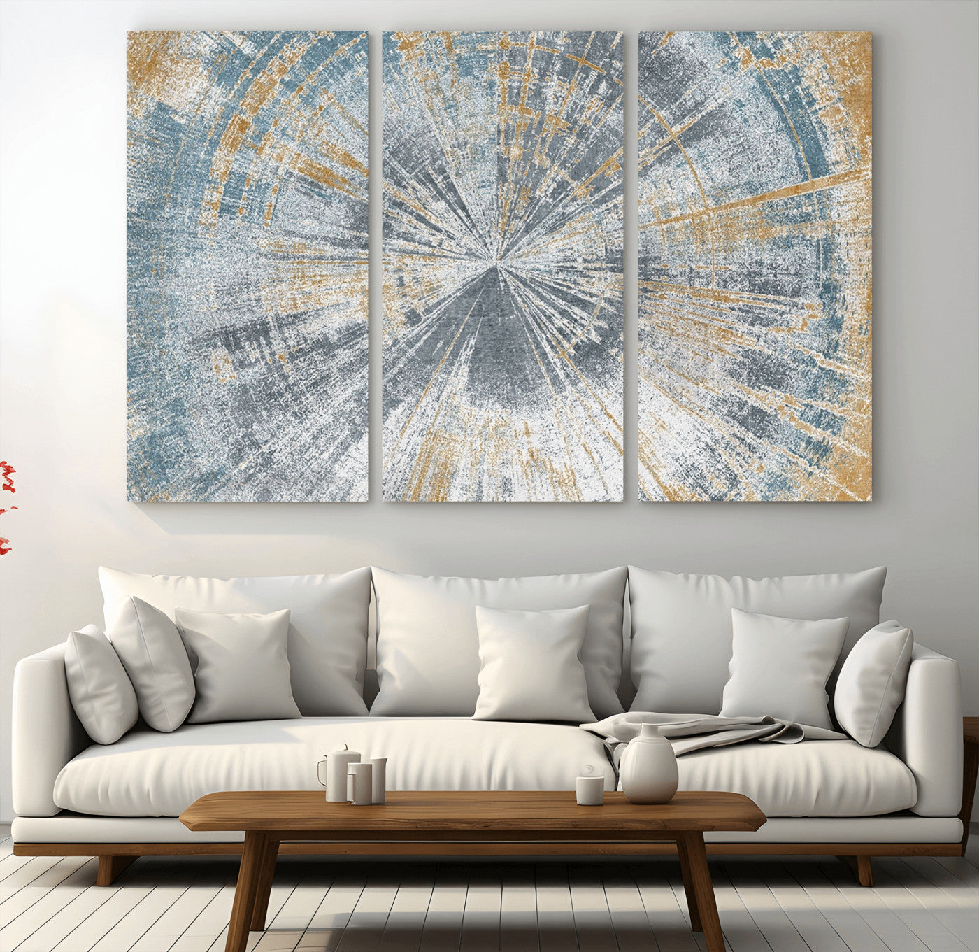 MGV-CV-48X32-3P - Radiant Abstract Wood Rings Canvas Art – Modern Triptych Wall Decor for Living Room or Farmhouse Decor