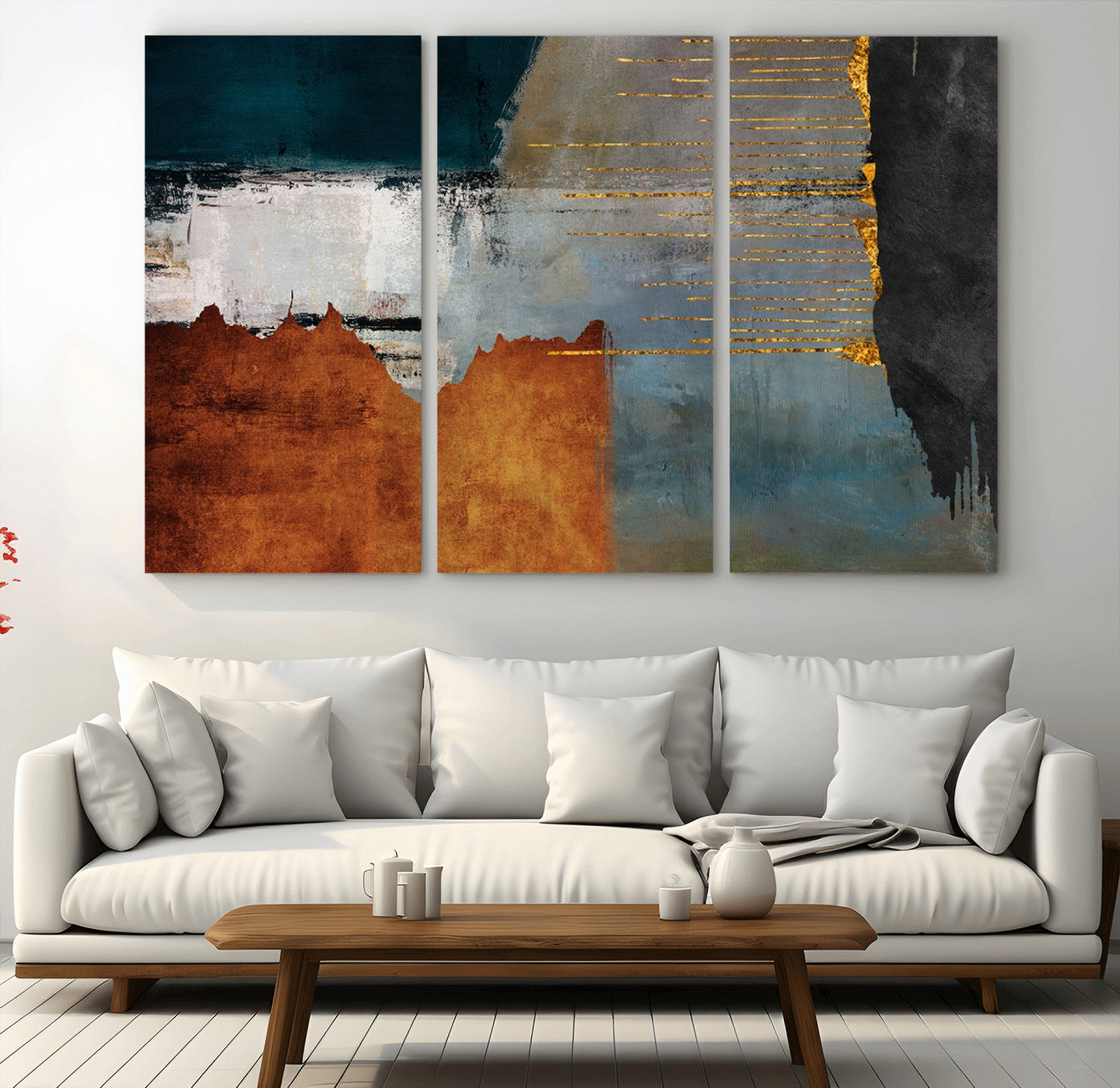 MGV-CV-48X32-3P - Modern Abstract Canvas Art Canvas Print - Framed and Ready to Hang Artwork for Contemporary Living