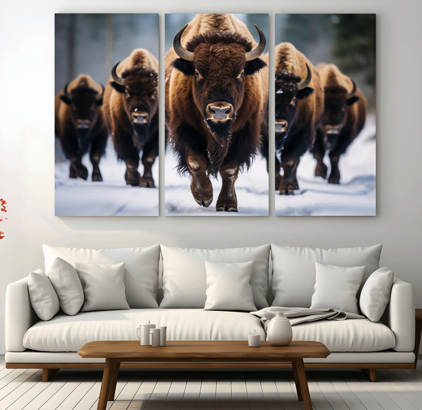 MGV-CV-48X32-3P - Buffalo Wall Art Canvas Print, American Bison Herd Wall Art Canvas Print - Bison Canvas Print