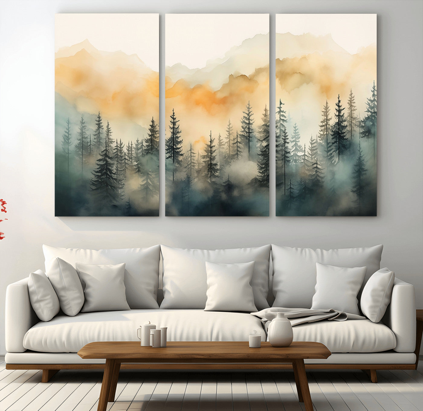 -Abstract Forest Print - Mountain Wall Art | Autumn Landscape Canvas Print for Living Room, Bedroom,