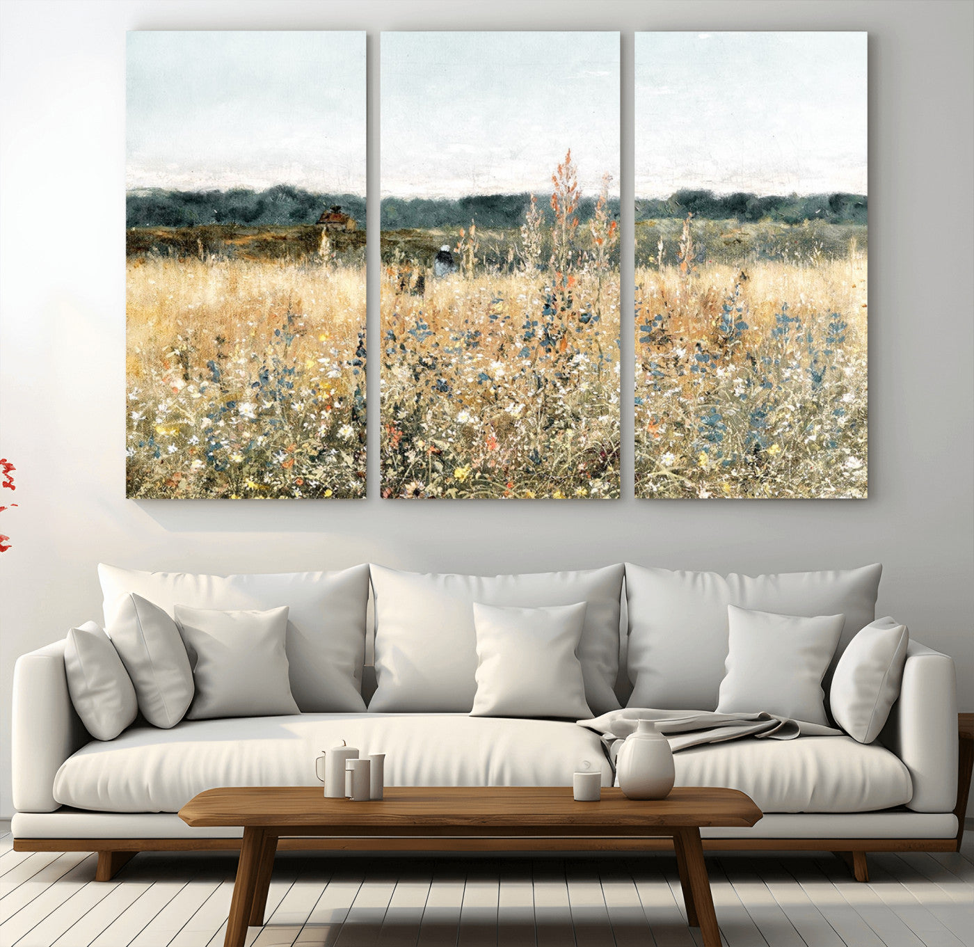 MGV-CV-48X32-3P - Wildflower Field Wall Art Canvas | Nature-Inspired Landscape Canvas Print for Living Room or Office | Rustic Floral Decor