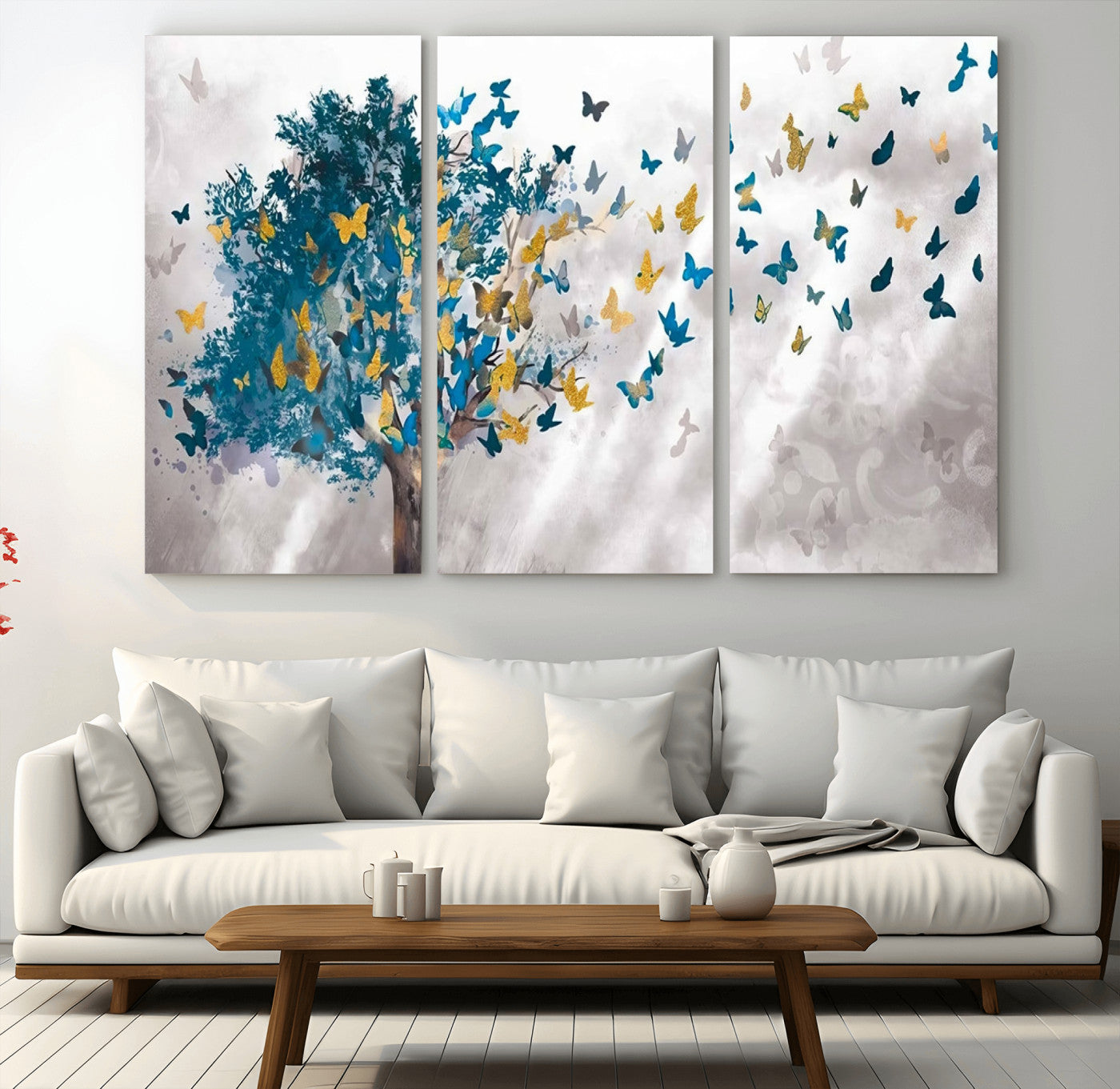 MGV-CV-48X32-3P - Tree Butterfly Abstract Tree and Butterfly Wall Art Canvas Print