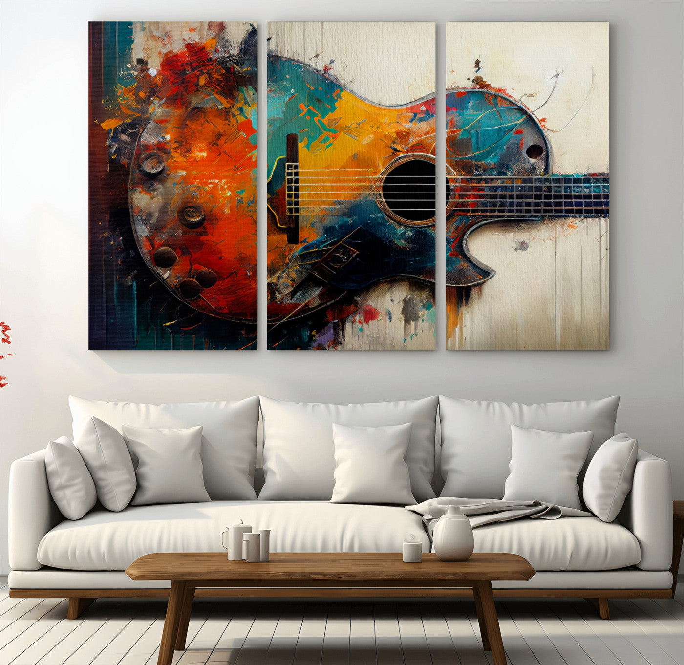 MGV-CV-48X32-3P - Abstract Guitar Wall Art Canvas | Vibrant Music-Inspired Art for Living Room or Studio | Colorful Music Decor Canvas Print
