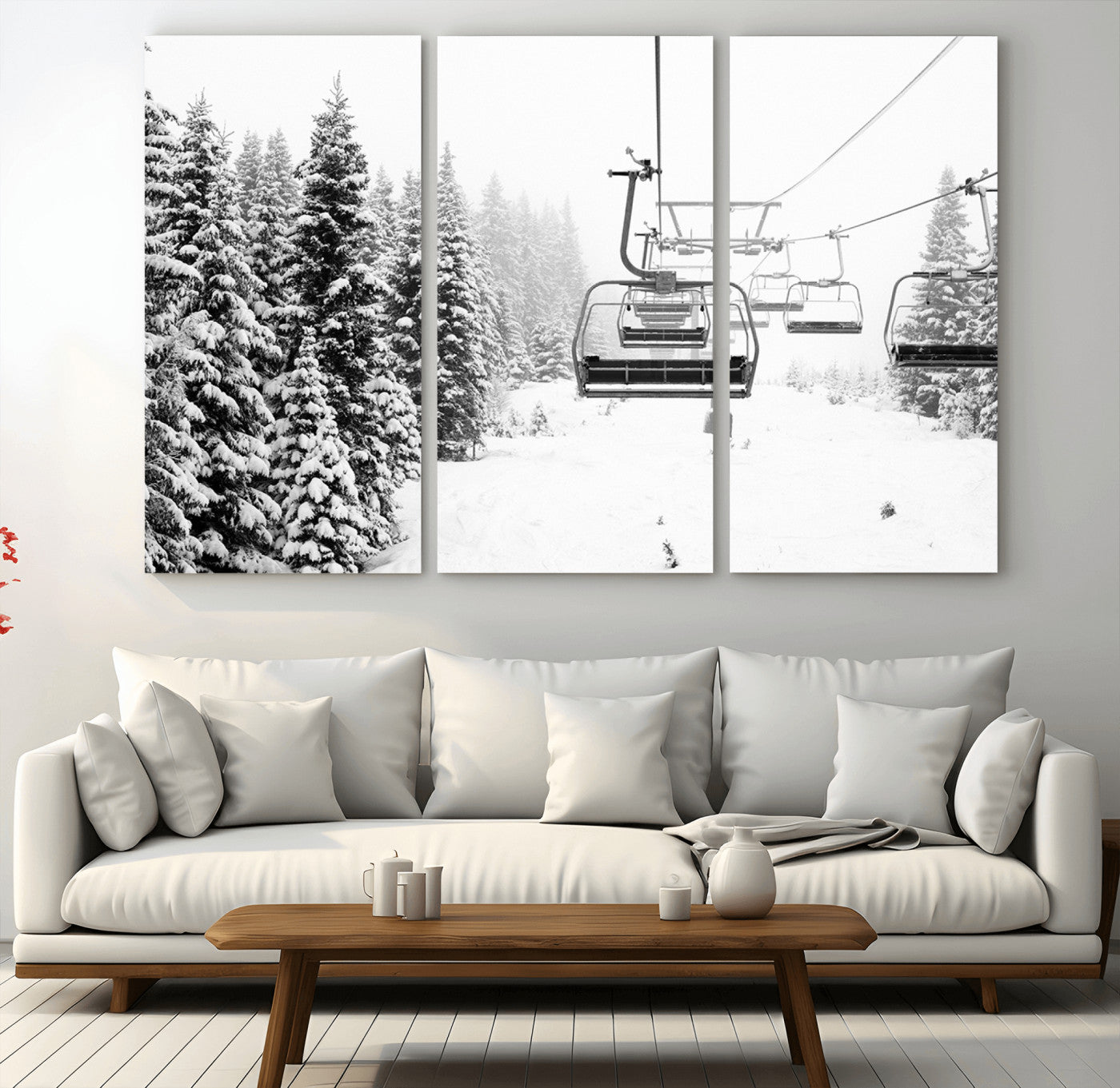 MGV-CV-48X32-3P - Ski Wall Art - Ski Lift Wall Art Canvas Print Snow Covered Spruce Trees Winter Wall Art Ski Skier Gift Ski Resort Canvas Wall Art