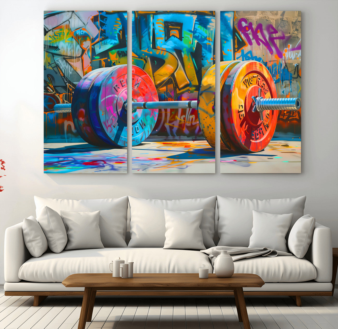 MGV-CV-48X32-3P - Fitness Gym Barbell Graffiti Wall Art Canvas Print