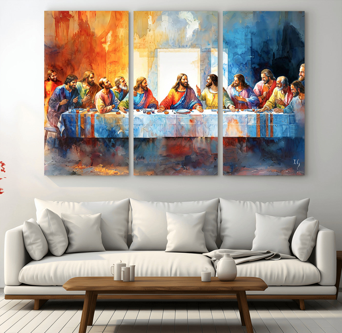 MGV-CV-48X32-3P - Abstract Watercolor The Last Supper Wall Art