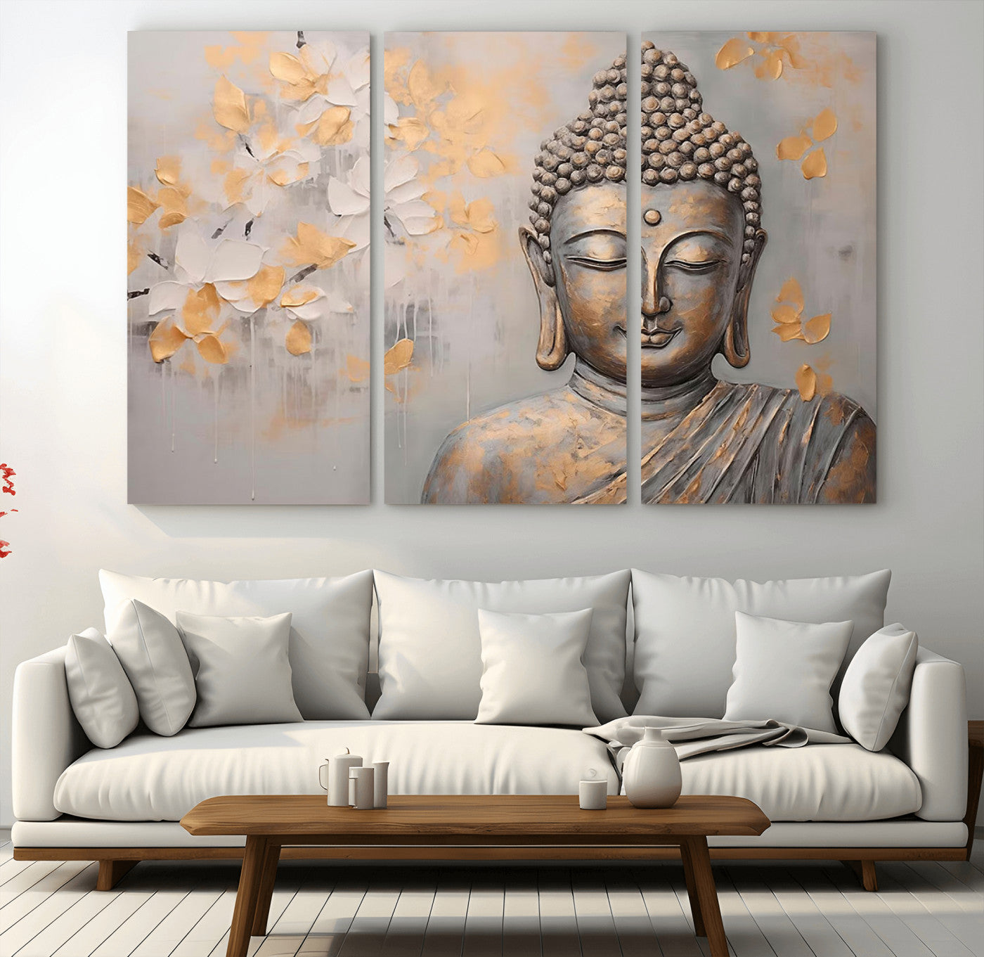 MGV-CV-48X32-3P - Abstract Buddha Statue Wall Art Canvas Print - Modern Meditation Decor for Living Room, Office, Yoga Studio Decor