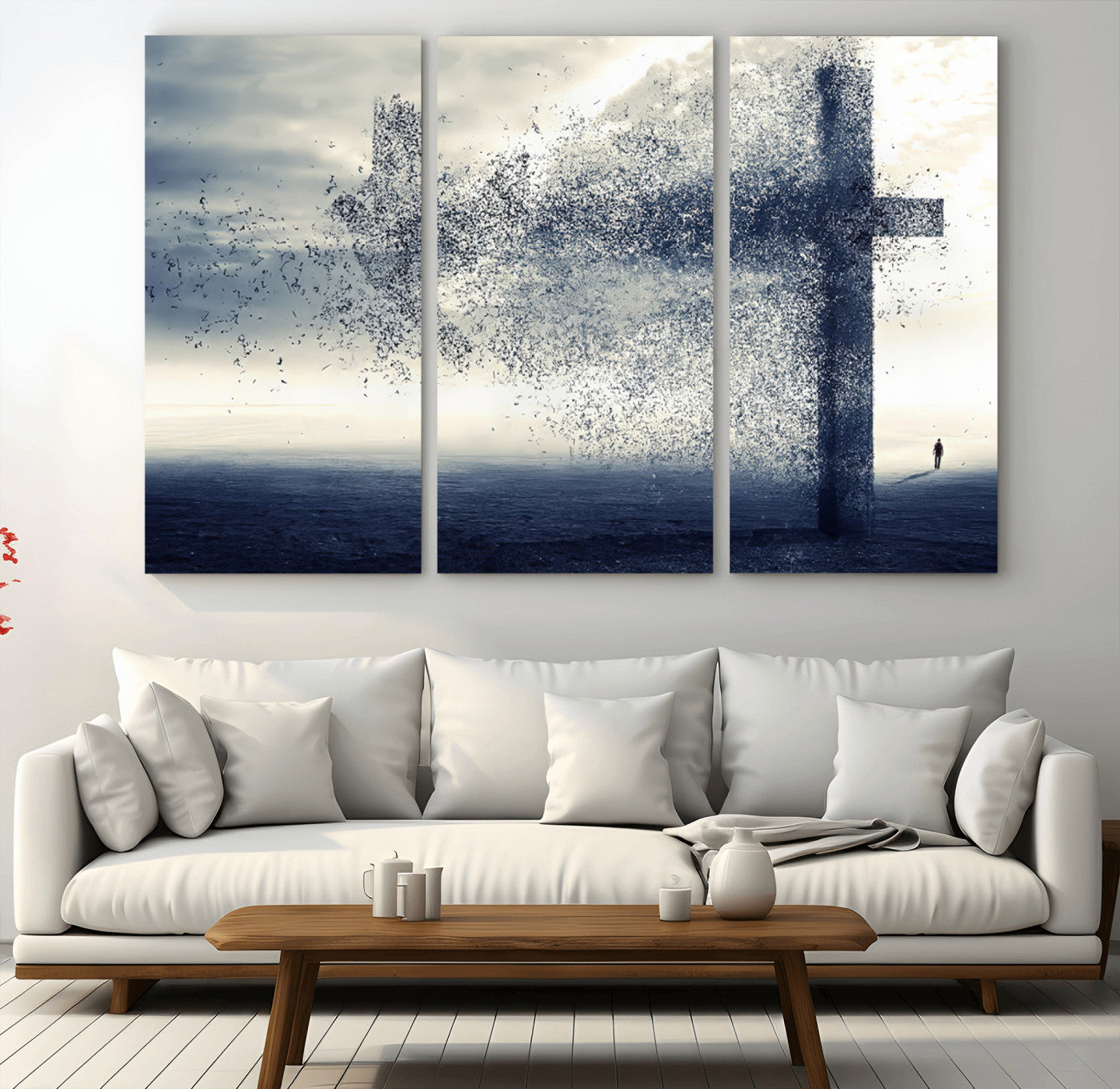 MGV-CV-48X32-3P - Jesus and the Fading Cross Wall Art Print – Symbol of Faith, Christian Wall Art Canvas Print, Framed
