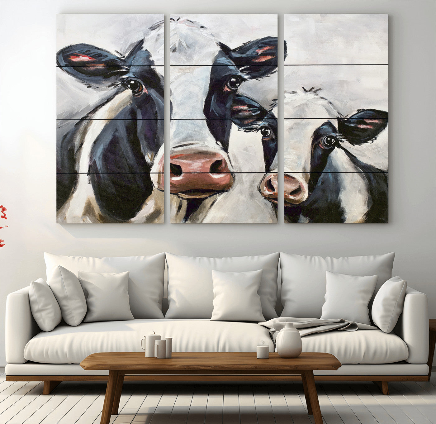 -Vintage Baby and Mom Cattle Wall Art Canvas Print
