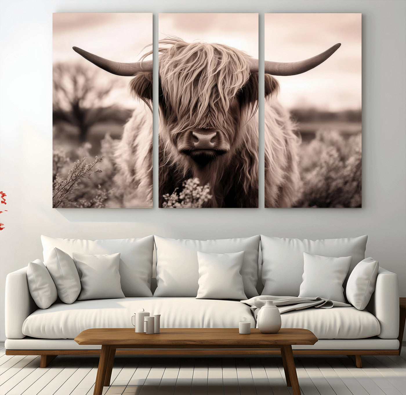 MGV-CV-48X32-3P - Scottish Cow Longhorn Wall Art Canvas Print