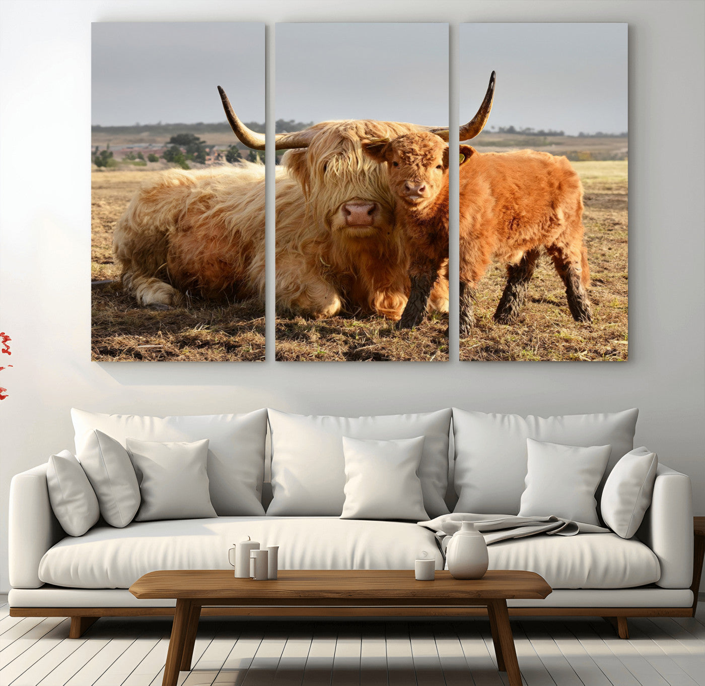 MGV-CV-48X32-3P - Highland Cow Canvas Wall Art Animal Print for Farm House Decor