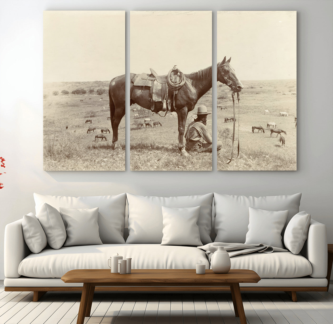 MGV-CV-48X32-3P - Cowboy Wall Art - Western Horse Canvas Print - Vintage Western Wall Art Canvas Print, Ready to Hang