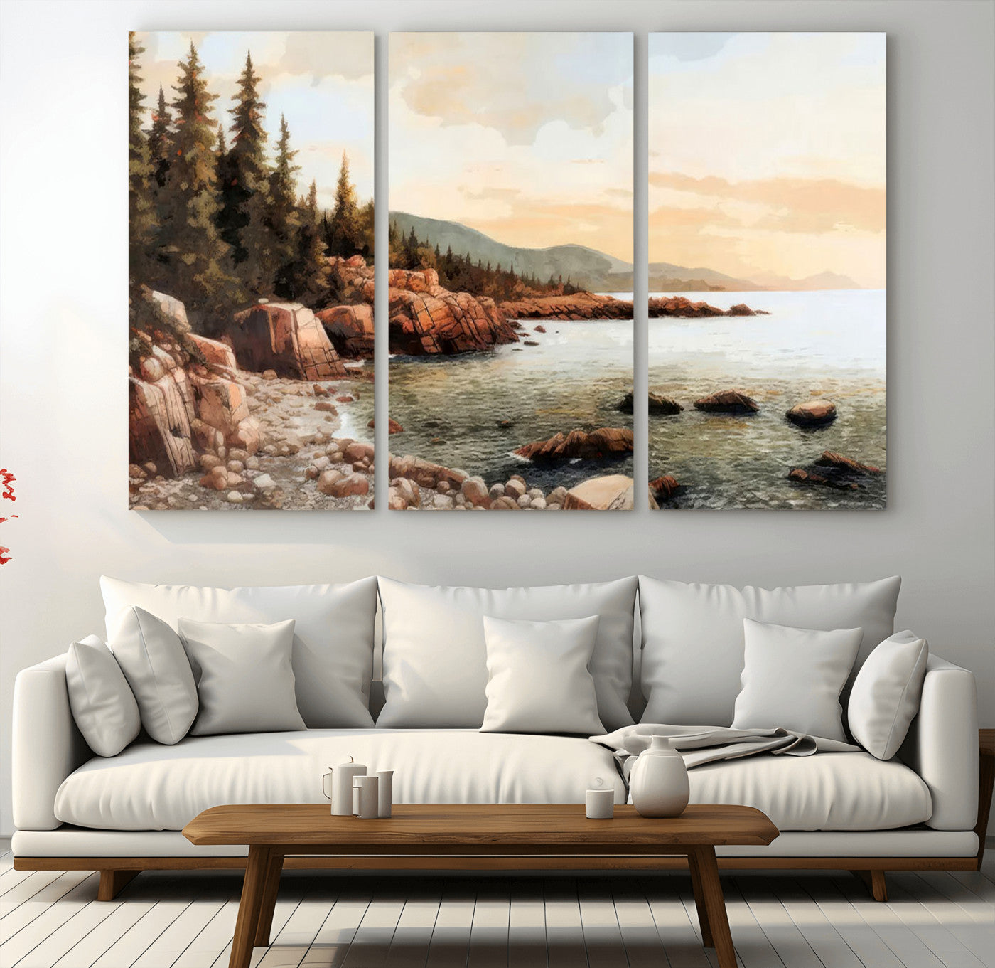 -Serene Coastal View of Acadia National Park Wall Art - Stunning 3-Panel Wall Art Canvas Print,
