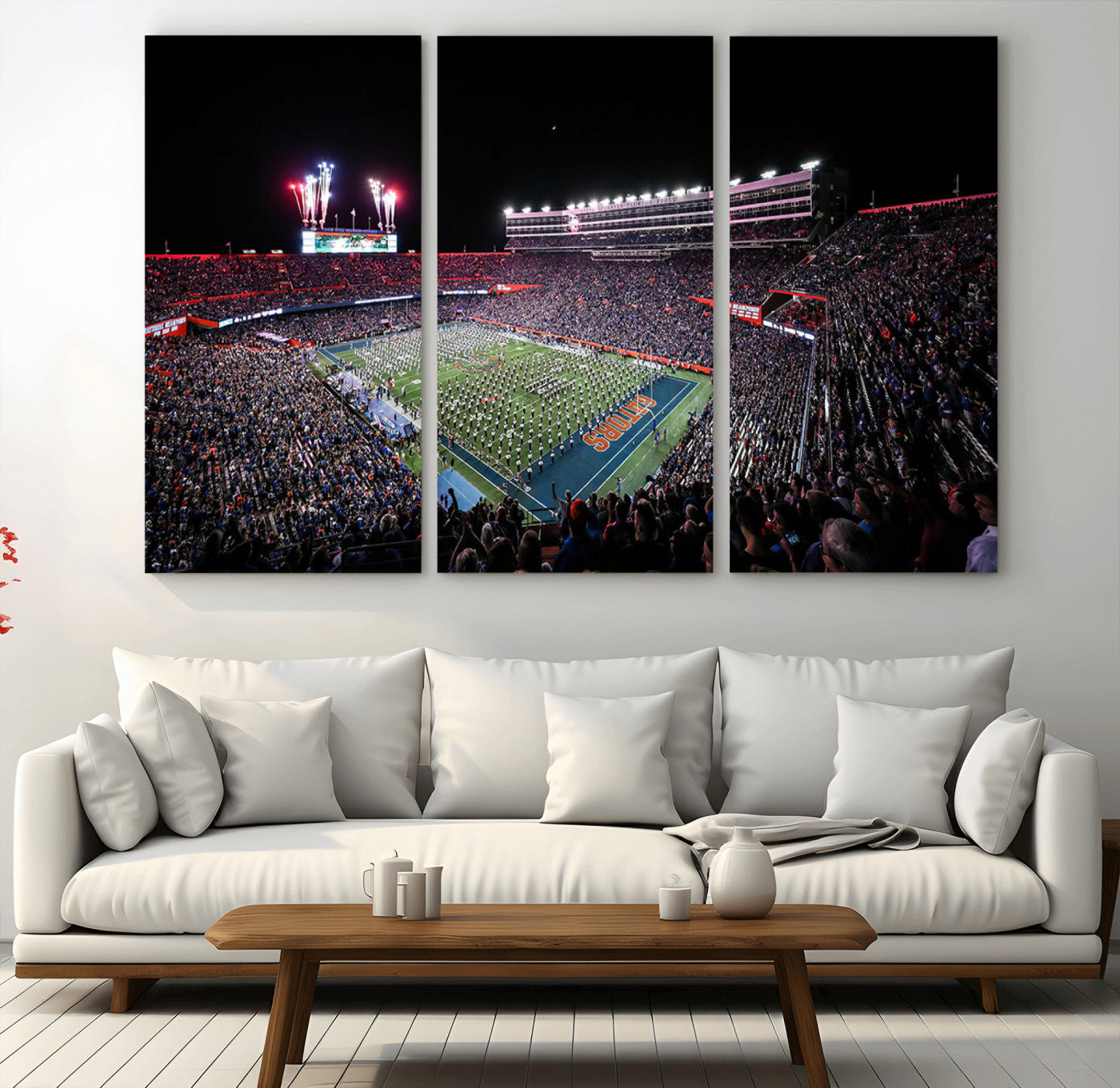 MGV-CV-48X32-3P - Ben Hill Griffin Stadium Night Game Triple Canvas Wall Art - Florida Gators Football Match