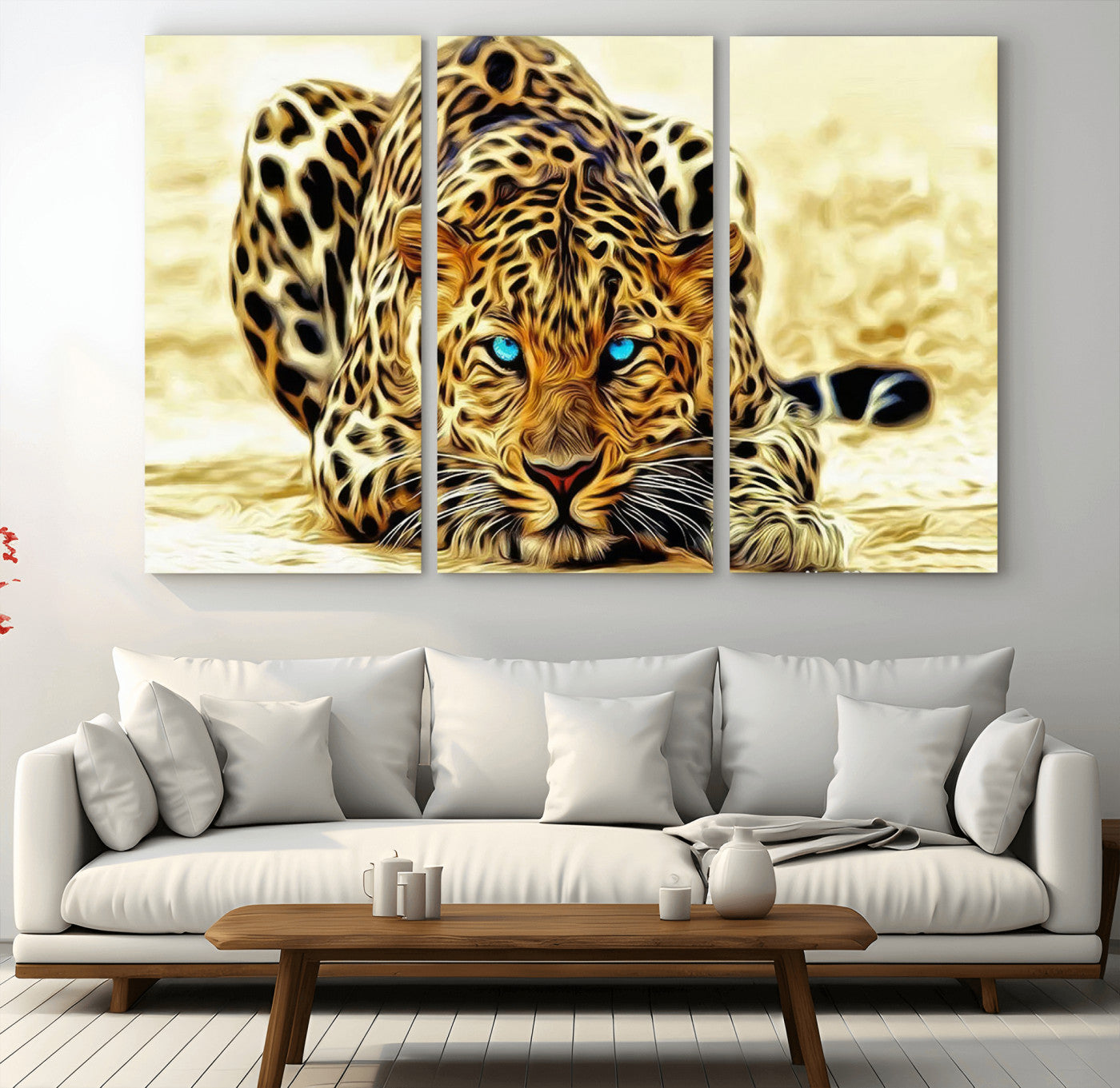 -Blue-Eyed Leopard Canvas Wall Art - Framed Animal Print Ready to Hang - Fierce and Bold Decor for