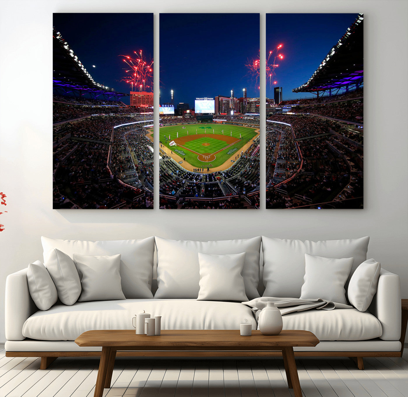 50582-MGV-CV-36X24-Truist Park Atlanta Braves Baseball Stadium Wall Art Print | Large 3-Panel Canvas Print for Sports
