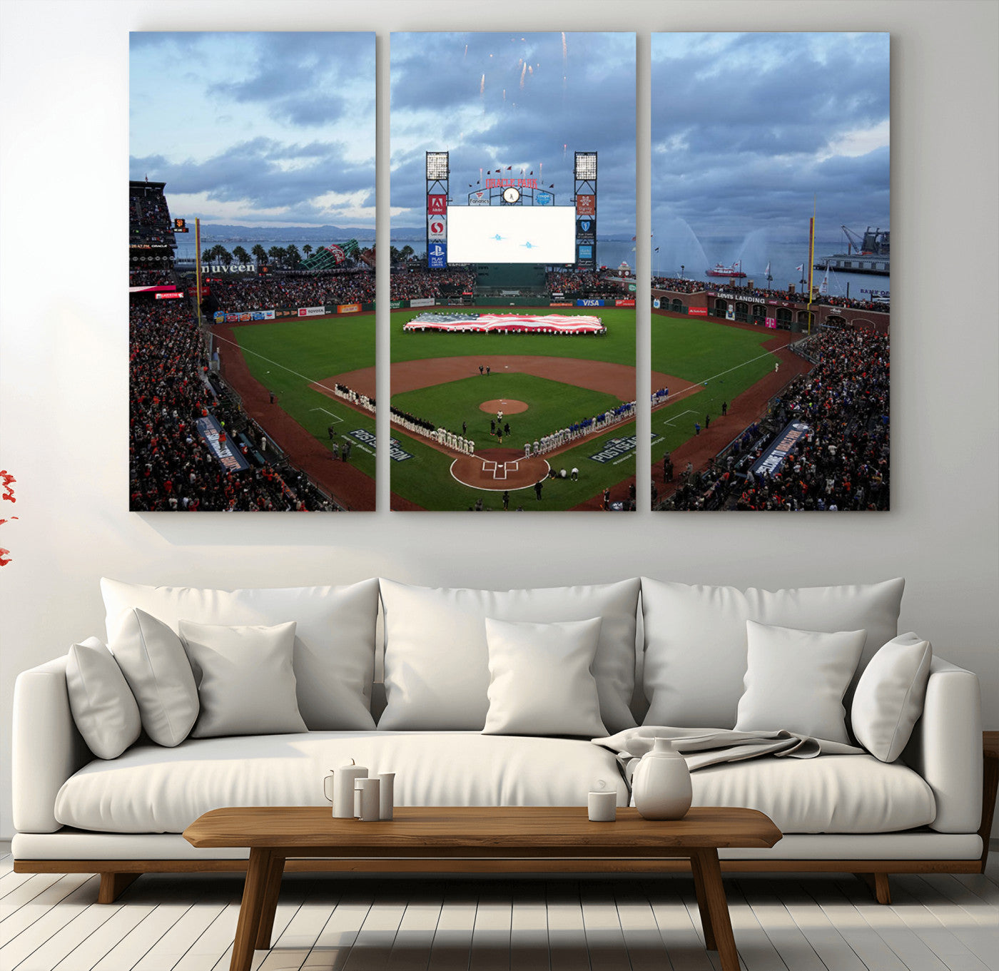 MGV-CV-48X32-3P - Oracle Park San Francisco Giants Wall Art | 3-Panel Canvas Print of Oracle Park Stadium | Large Framed Baseball Wall Decor | Ready-to-Hang MLB Canvas Print