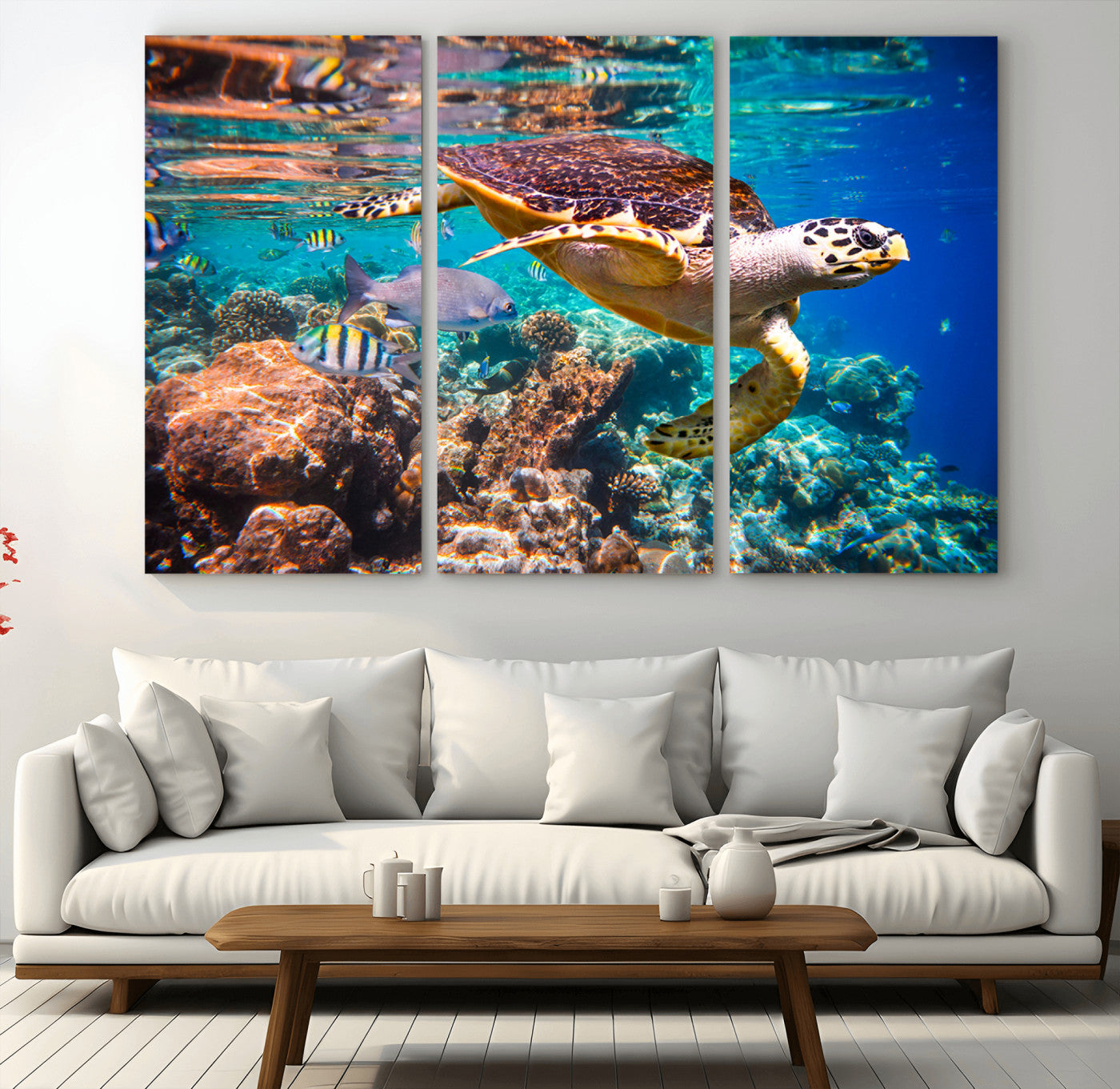 MGV-CV-48X32-3P - Sea Turtle Wall Art Canvas Print – Vibrant Ocean Coral Reef Décor, Ready to Hang