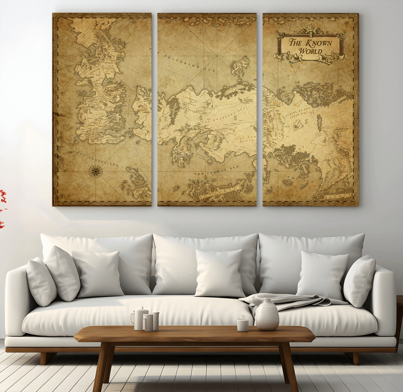 MGV-CV-48X32-3P - Vintage Game of Thrones Map Wall Art | Westeros and Essos Antique Style Print | The Known World in