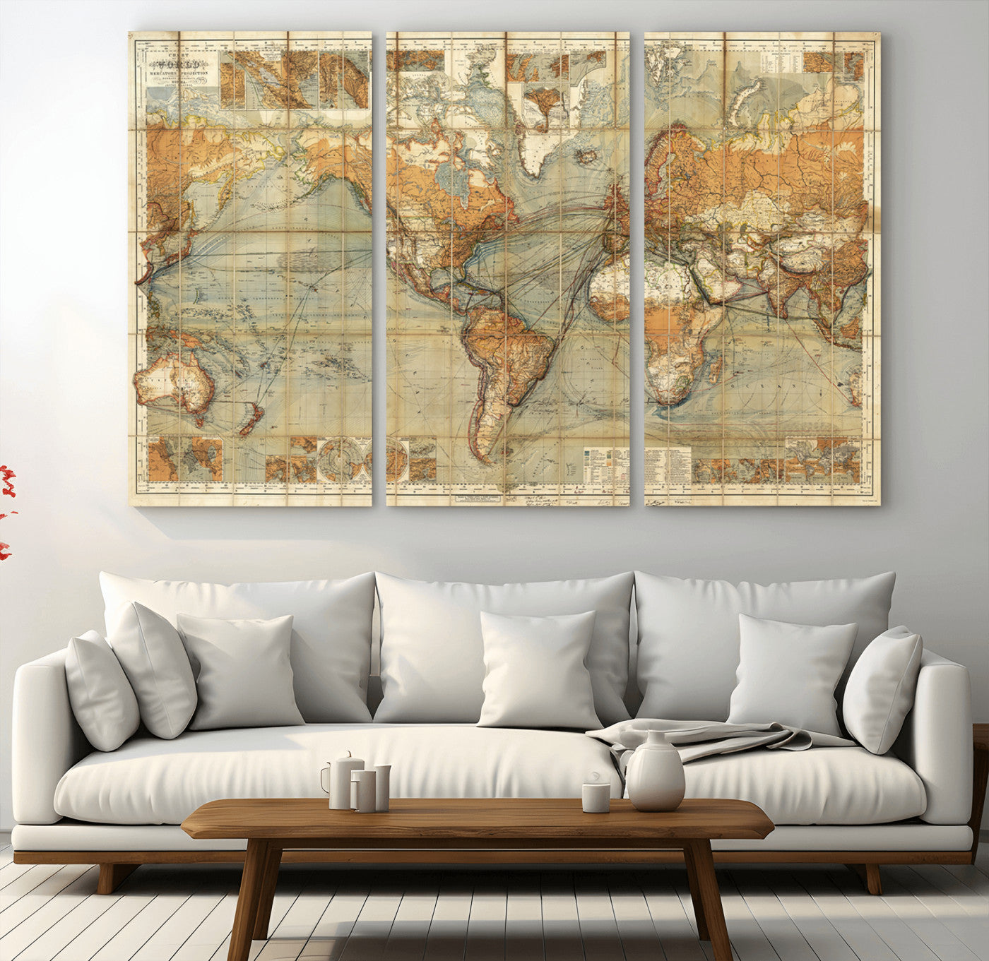 MGV-CV-48X32-3P - Push Pin World Map Canvas Print – Framed Wall Art for Couples to Track Their Travels – Anniversary
