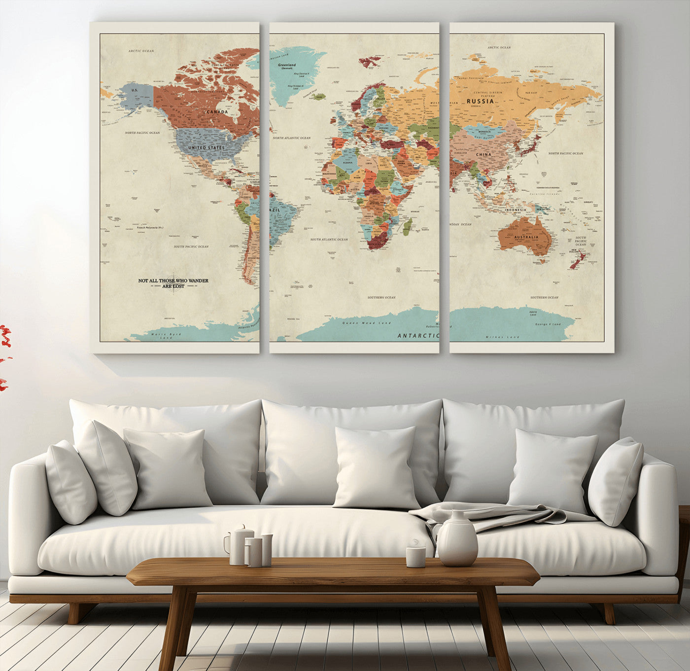 MGV-CV-48X32-3P - Push Pin World Map Canvas Print – Framed Wall Art for Couples to Track Their Travels – Anniversary