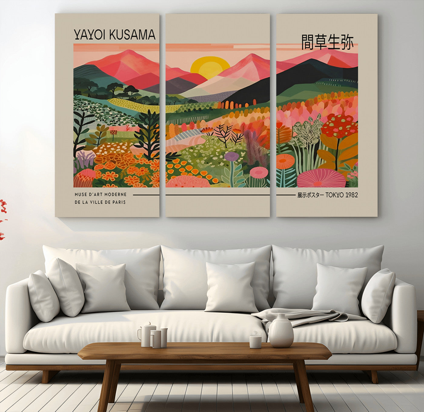 MGV-CV-48X32-3P - Yayoi Kusama 1986 Wall Art Print - Wabi Sabi Japanese Wall Art Print - Vibrant Abstract Landscape