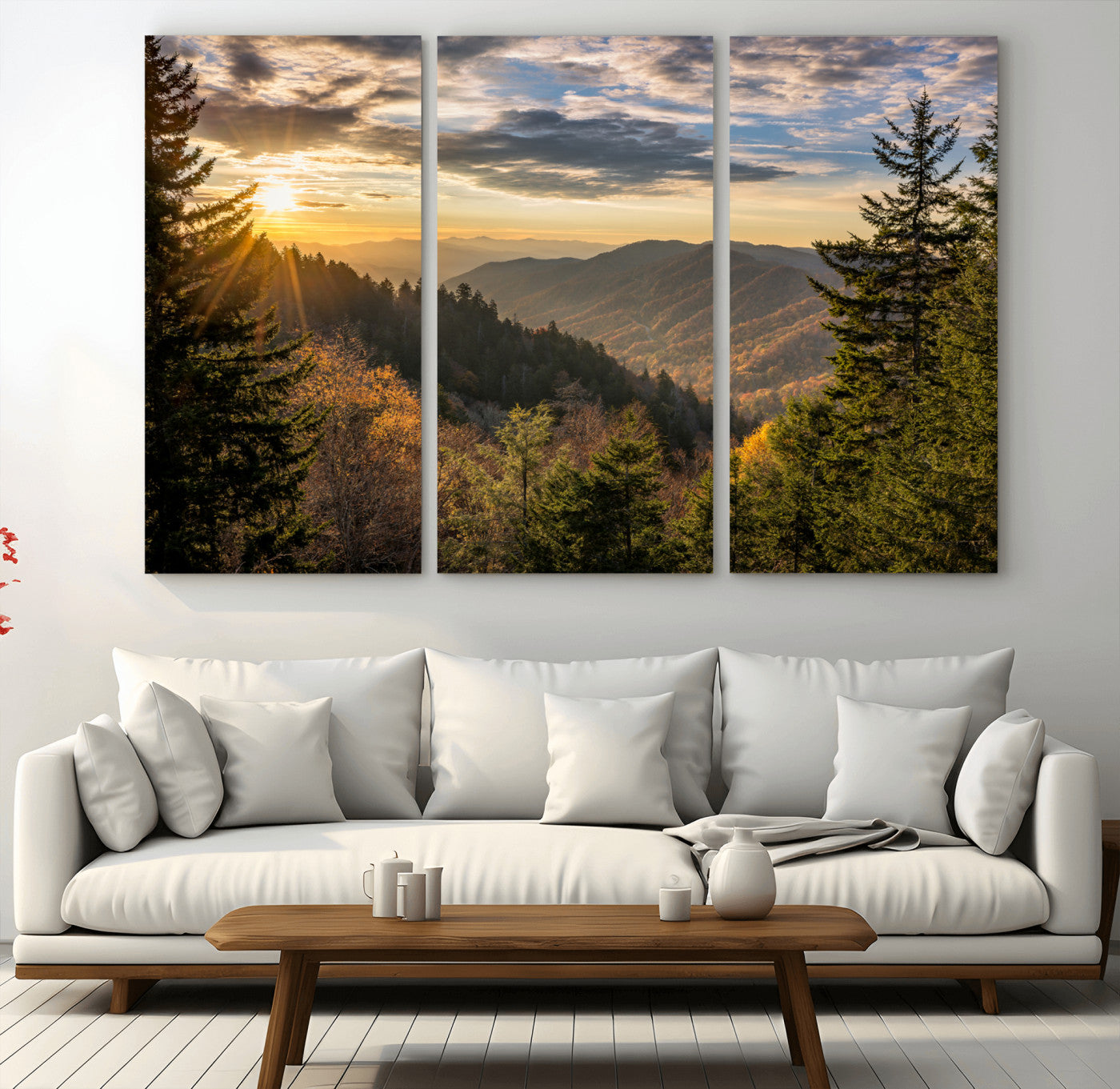 MGV-CV-48X32-3P - Sunrise Over the Smoky Mountains Canvas Wall Art – Breathtaking Scenic Landscape Photography in a