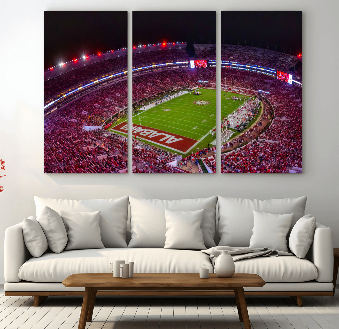 MGV-CV-48X32-3P - Bryant-Denny Stadium Night Game Triple Canvas Wall Art - Alabama Crimson Tide Football Match