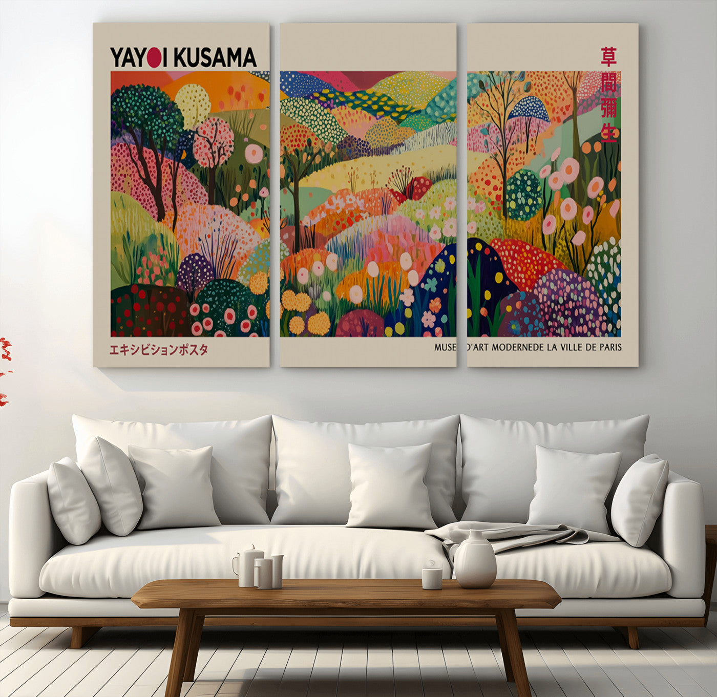 MGV-CV-48X32-3P - Framed Yayoi Kusama 1986 Wall Art Print – Japanese Wall Art Print, Wabi Sabi Yayoi Kusama Print -