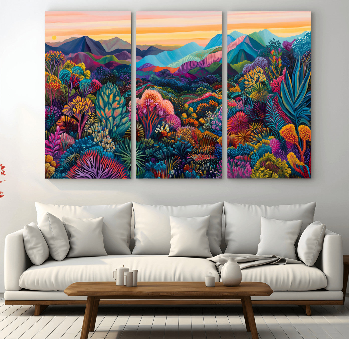 MGV-CV-48X32-3P - Colorful Abstract Landscape Wall Art Print Canvas - Vibrant Modern Decor for Living Room, Office, or