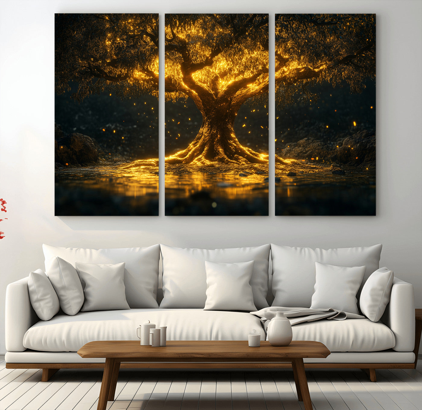 -Golden Tree of Life Canvas Wall Art Print - Majestic Glowing Tree Wall Art Print