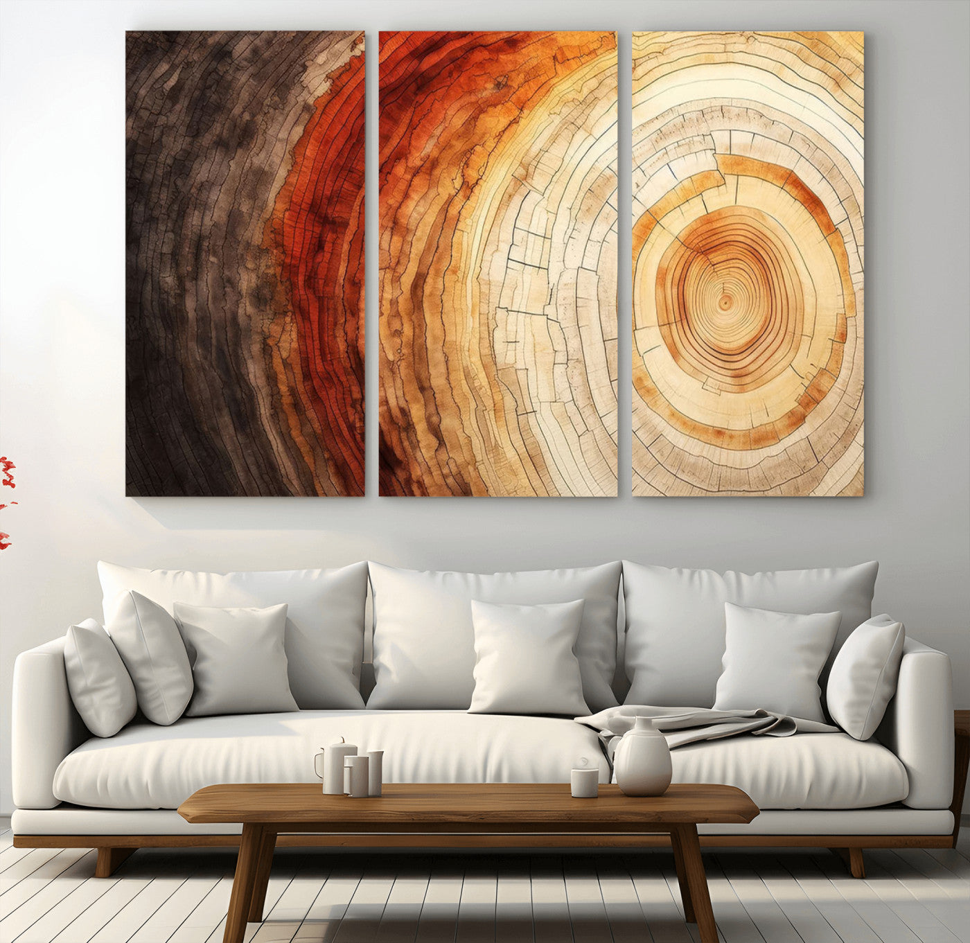 MGV-CV-48X32-3P - Tree Ring Print on Canvas Wall Art, Tree Stump Print, Wood Wall Art Living Room, Abstract Natural