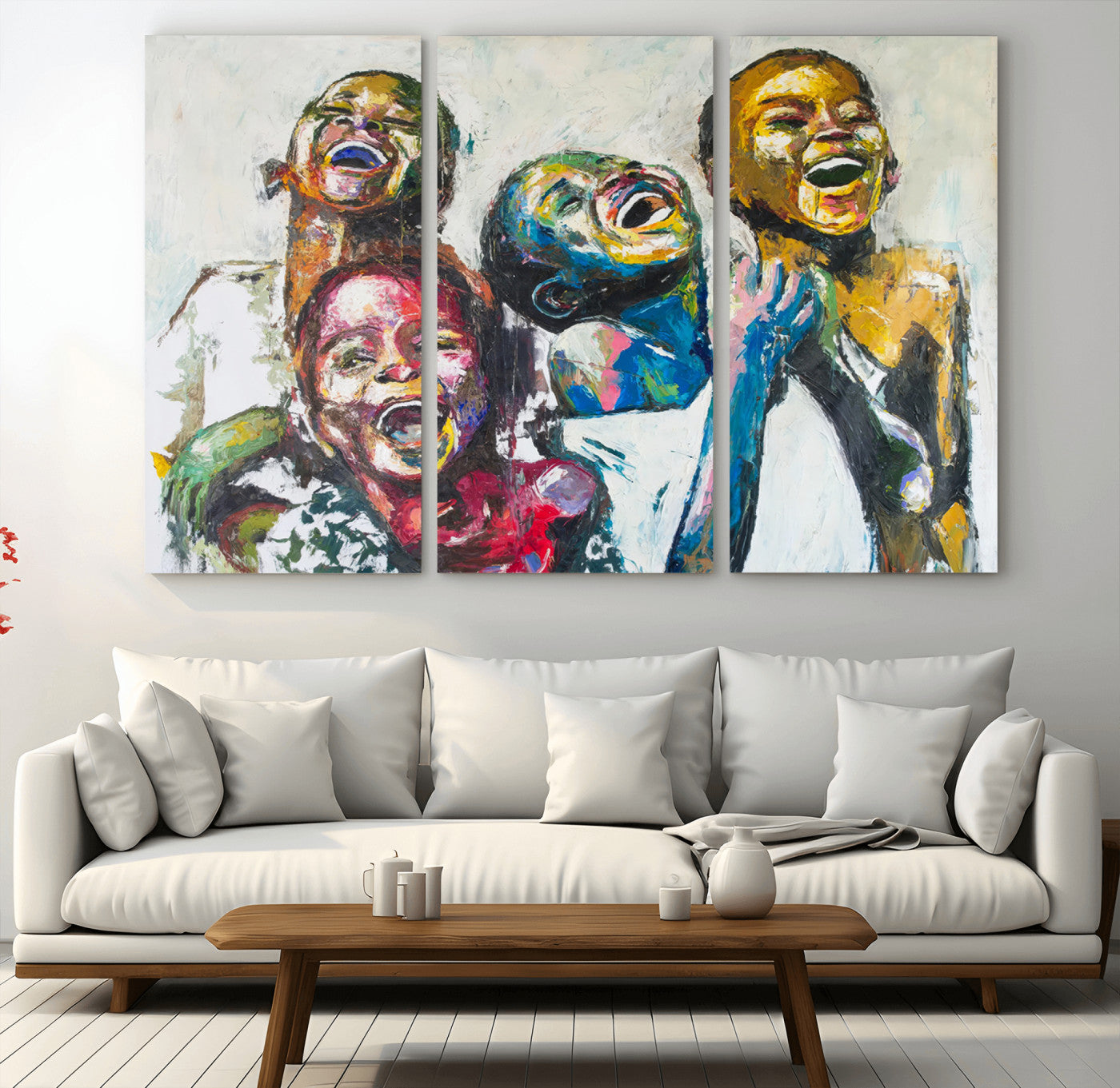 MGV-CV-48X32-3P - Shai Yossef Style Canvas Art - Joyful African Black Kids Impasto Painting with Vibrant Brushstrokes,