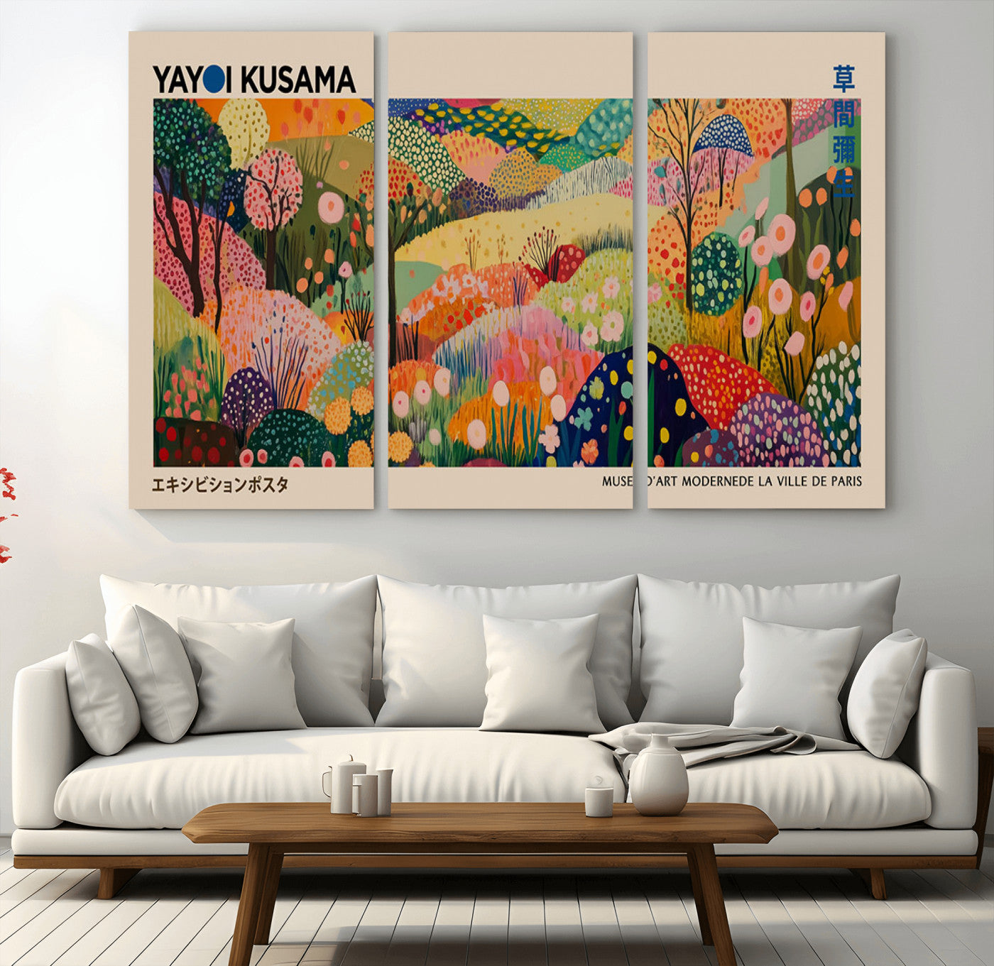 MGV-CV-48X32-3P - Yayoi Kusama Japanese Art Canvas Print, Abstract Art, Large Yayoi Kusama Framed Print, Japanese Wabi