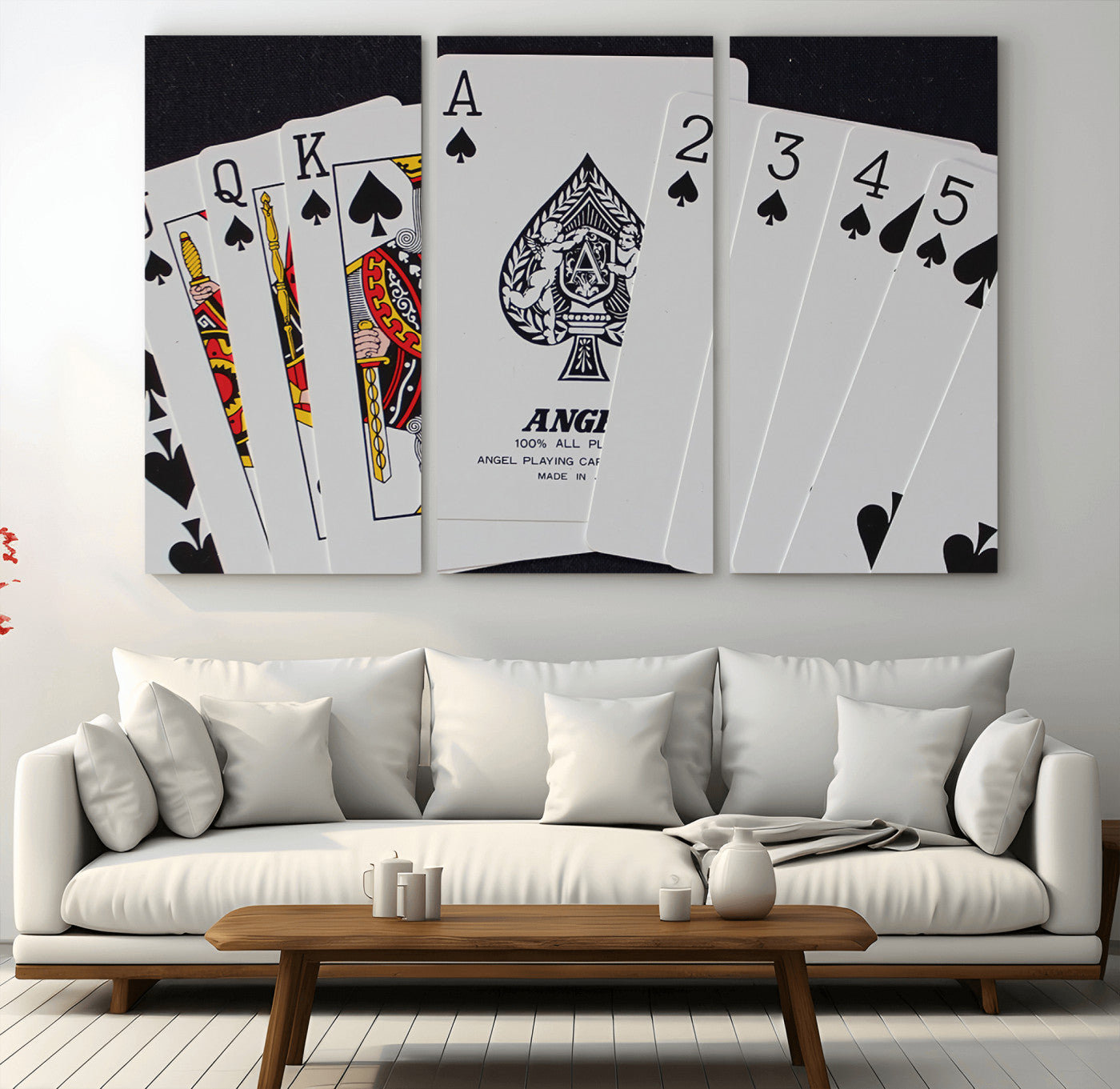 MGV-CV-48X32-3P - Poker Wall Art - Playing Cards Canvas Wall Art Print - Ace of Spades and Royal Flush Design, Perfect