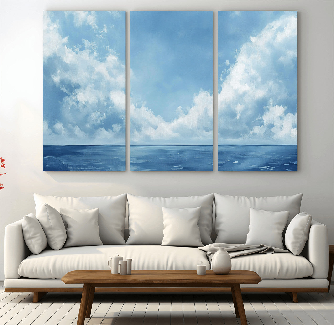 MGV-CV-48X32-3P - Abstract Ocean Print Artwork- Serene Blue Ocean Canvas Wall Art - Minimalist Ocean and Sky Canvas