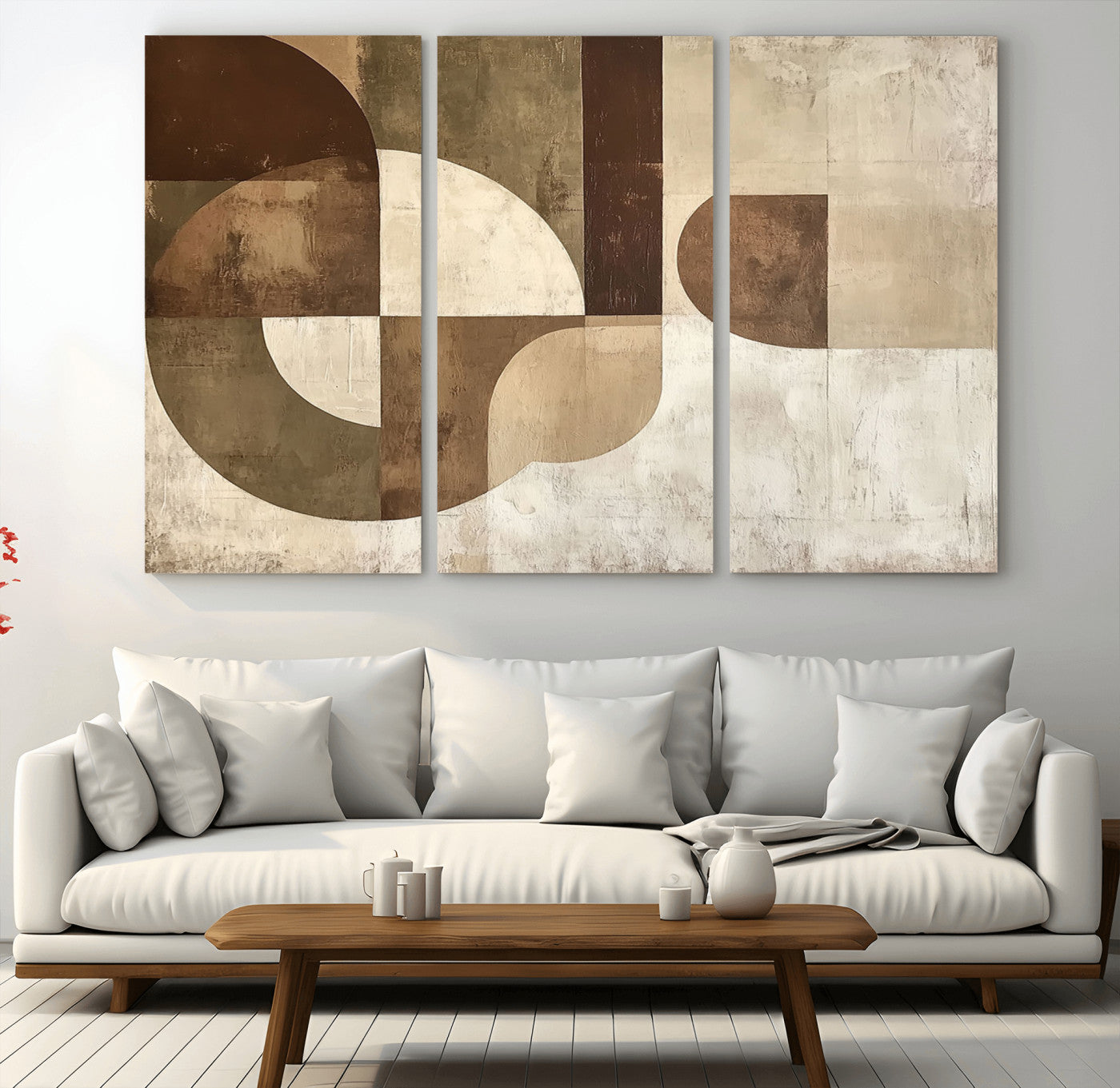 MGV-CV-48X32-3P - Wabi Sabi Geometric Wall Art | Abstract Modern Minimalist Canvas Print with Neutral Mid Century Art