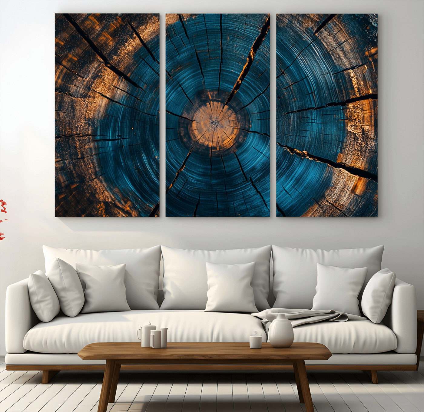 MGV-CV-48X32-3P - Abstract Tree Rings Wall Art Canvas Print - Wood Grain Rings Artwork Print - Nature Woodland Modern