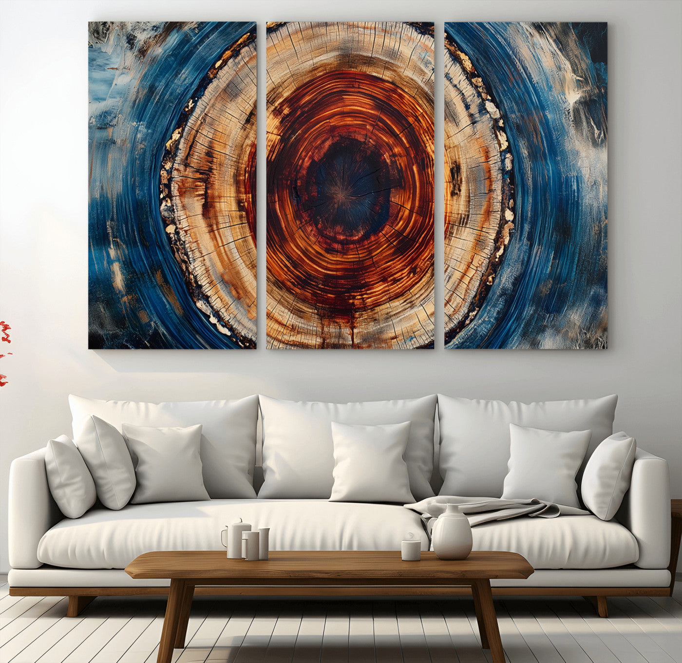 MGV-CV-48X32-3P - Abstract Framed Tree Rings Wall Decor, Wood Grain Rings Artwork Print, Nature Woodland Modern Wall