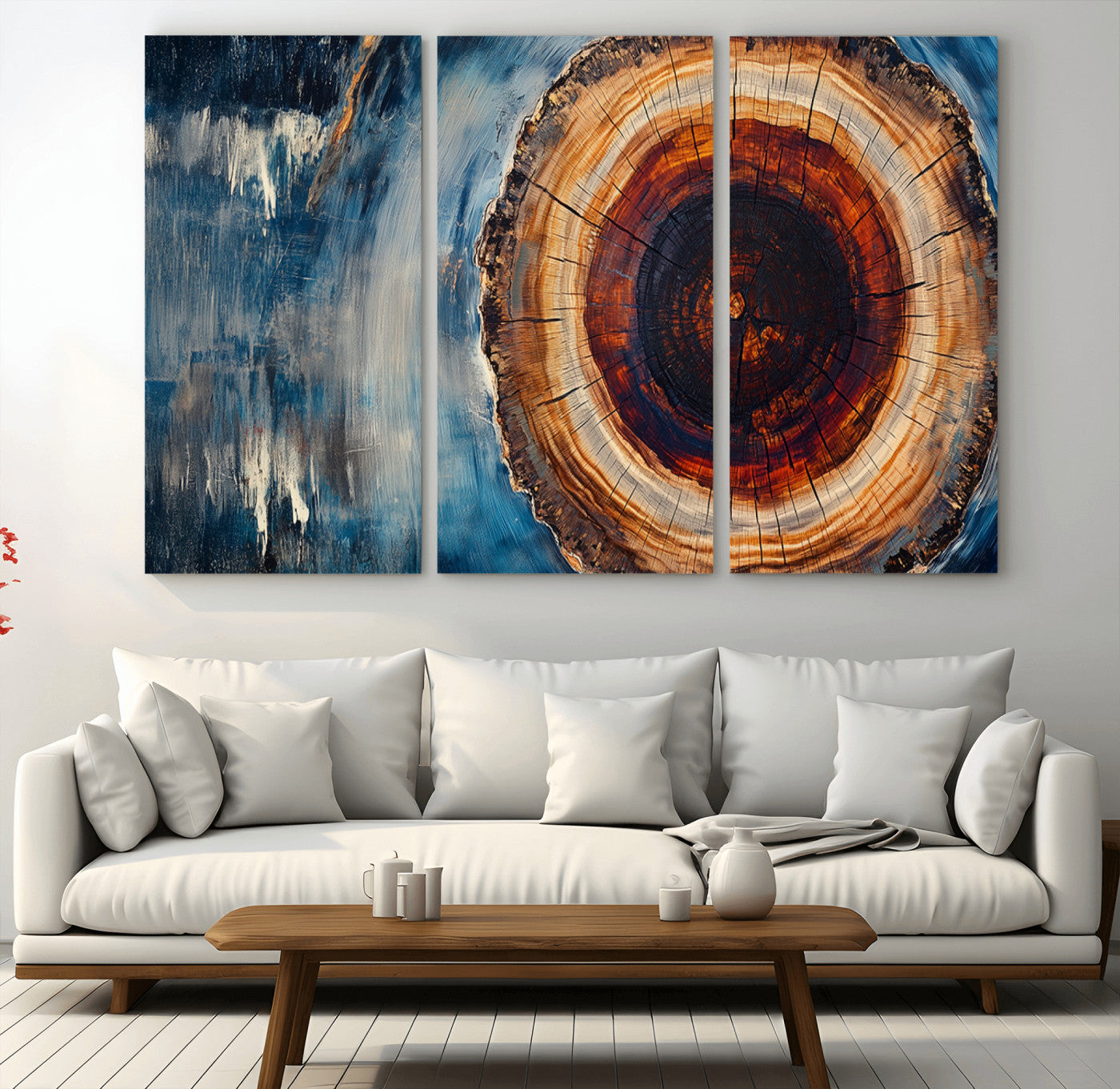 MGV-CV-48X32-3P - Abstract Tree Rings Wall Art Canvas Print - Wood Grain Rings Canvas Print - Nature Woodland Wall