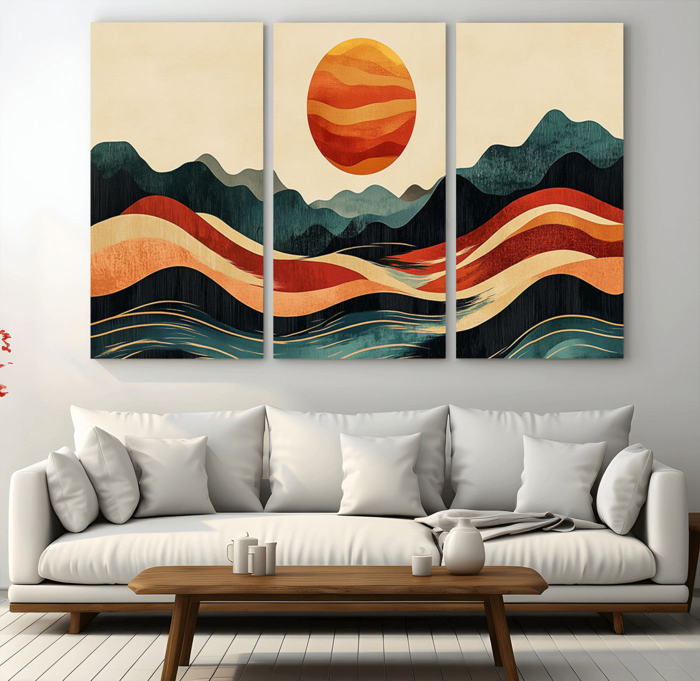 MGV-CV-48X32-3P - Mountain Triptych Wall Art - Western Nature Prints - Framed Boho Pine Tree Canvas for Log Cabin or