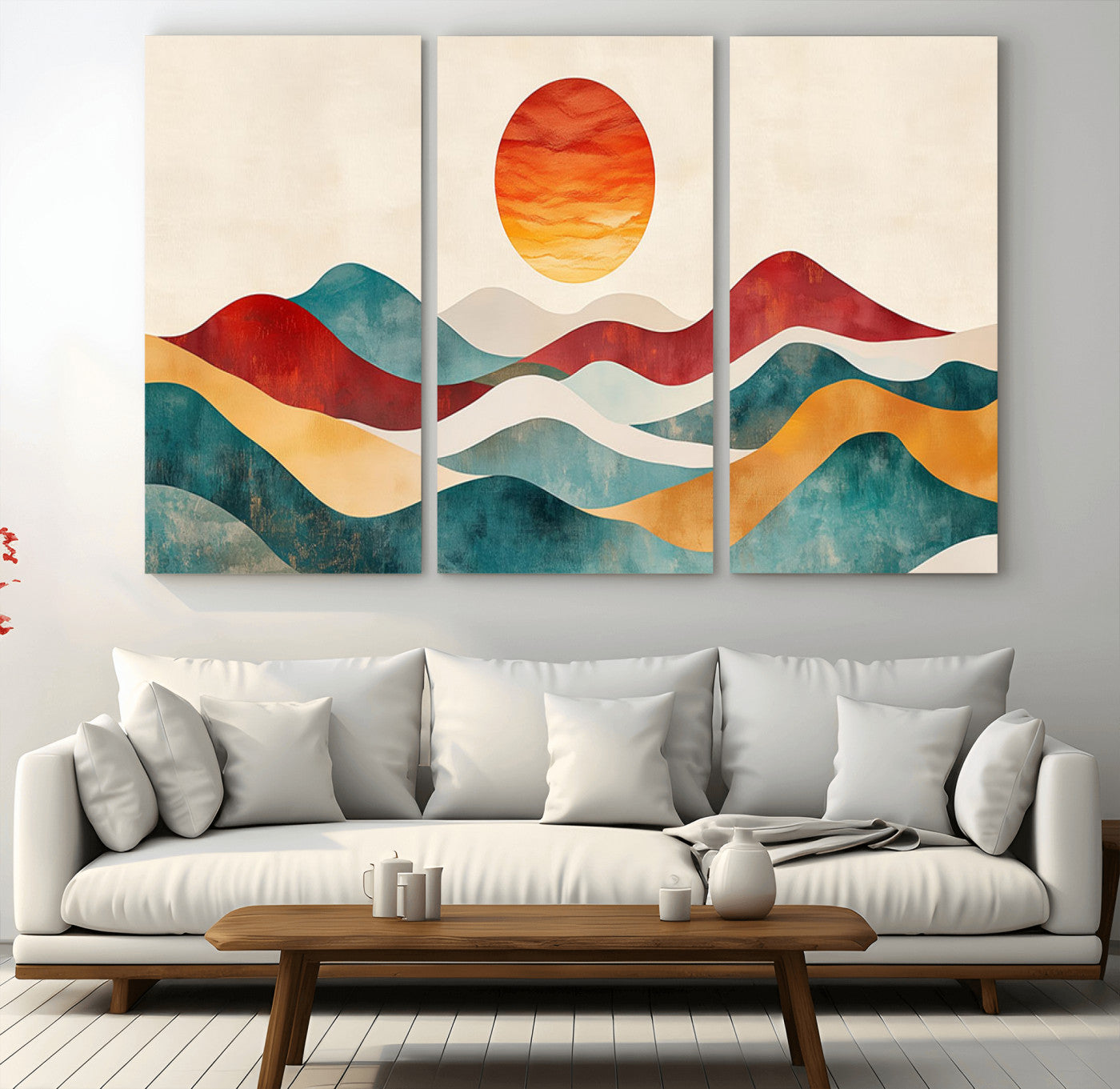 MGV-CV-48X32-3P - Southwest Mountain Canvas - Boho Triptych Wall Art - Rustic Woodland Nursery Decor - Abstract Nature