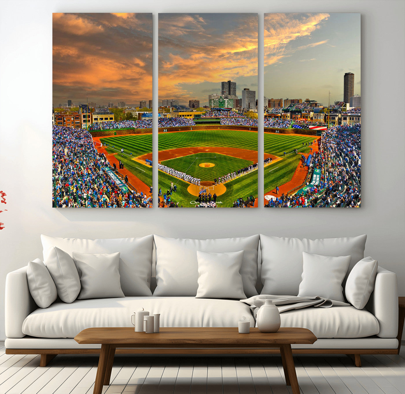 MGV-CV-48X32-3P - Chicago Wrigley Field Canvas Wall Art - Iconic Baseball Stadium Art Print - Wrigley Field Chicago